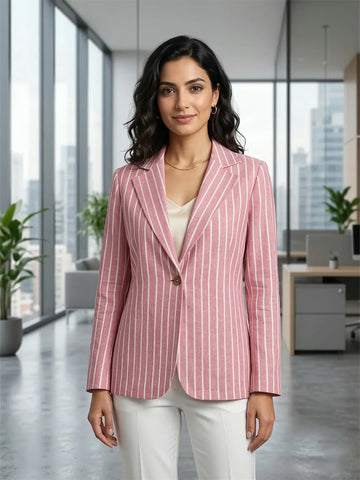 Pink and white stripe linen blazer