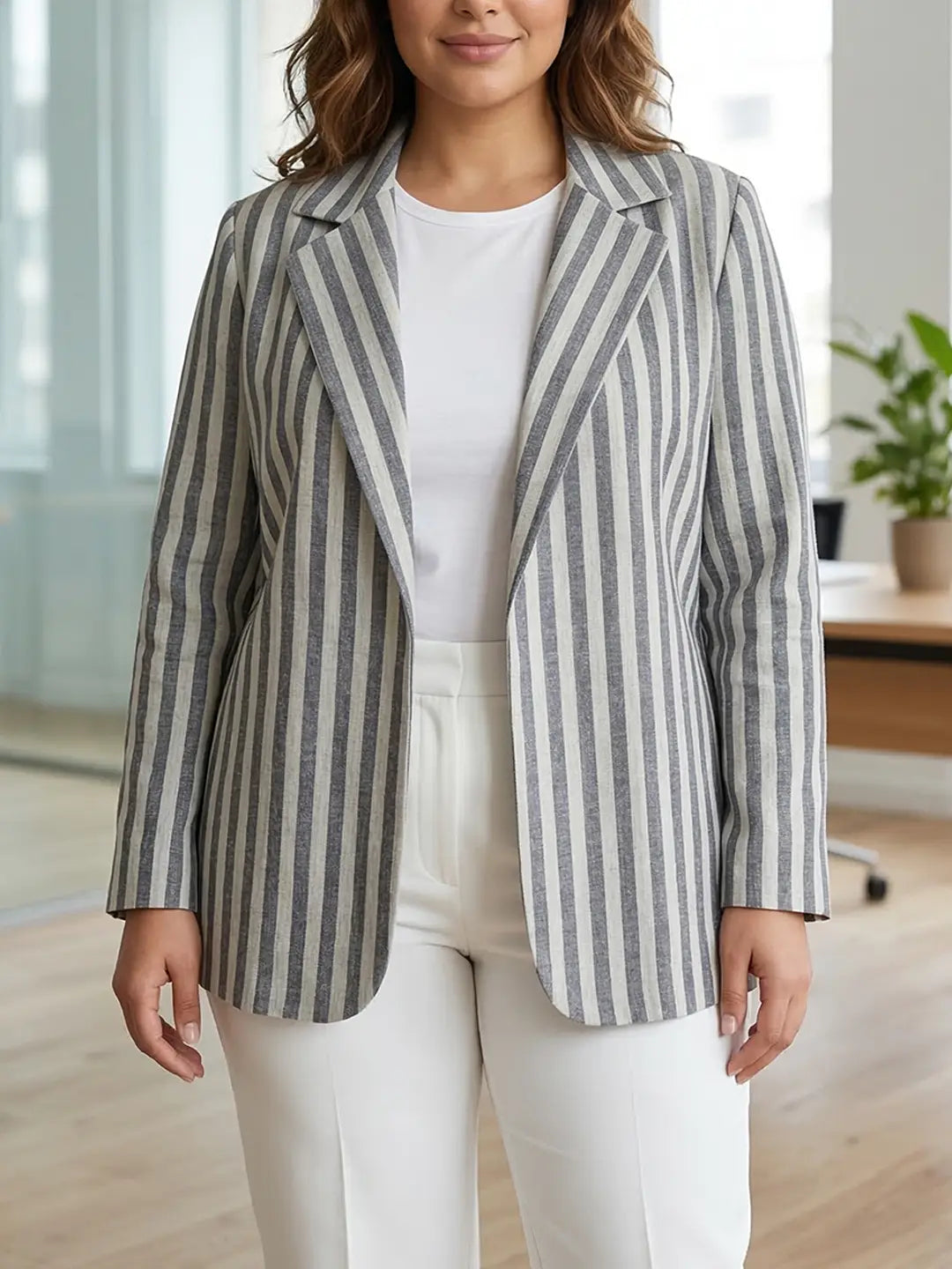 Gray stripes Linen blazer