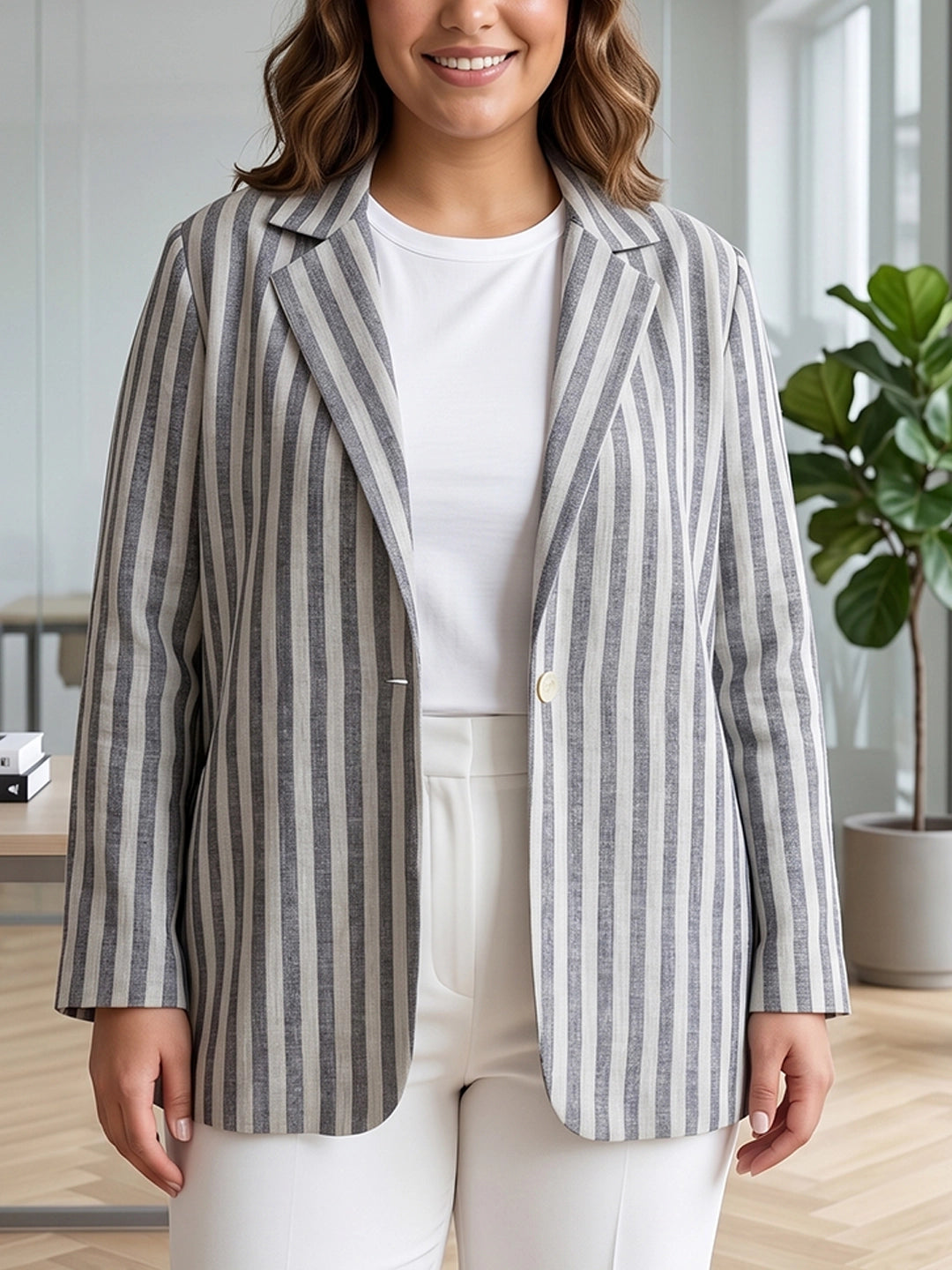 Gray stripes Linen blazer