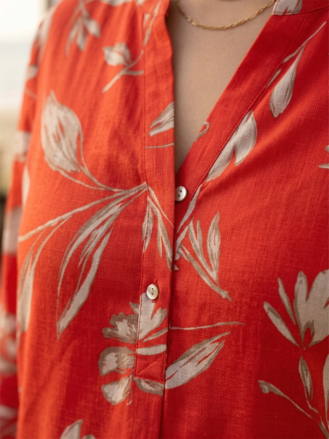 Mandarin Collar Half Placket Rayon Shirt