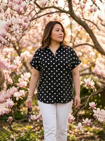 Black and white polka rayon shirt