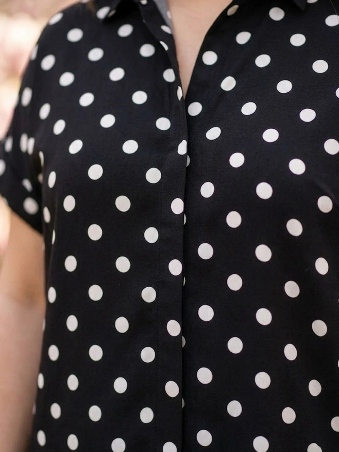 Black and white polka rayon shirt