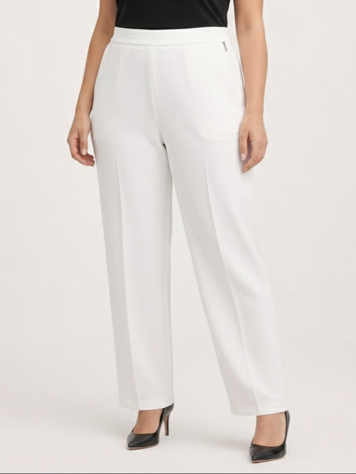 White Women Relaxed Straight Fit High Rise Trousers