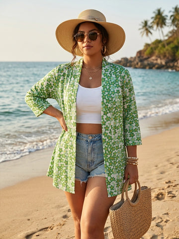 White and green mid length shrug with side slit