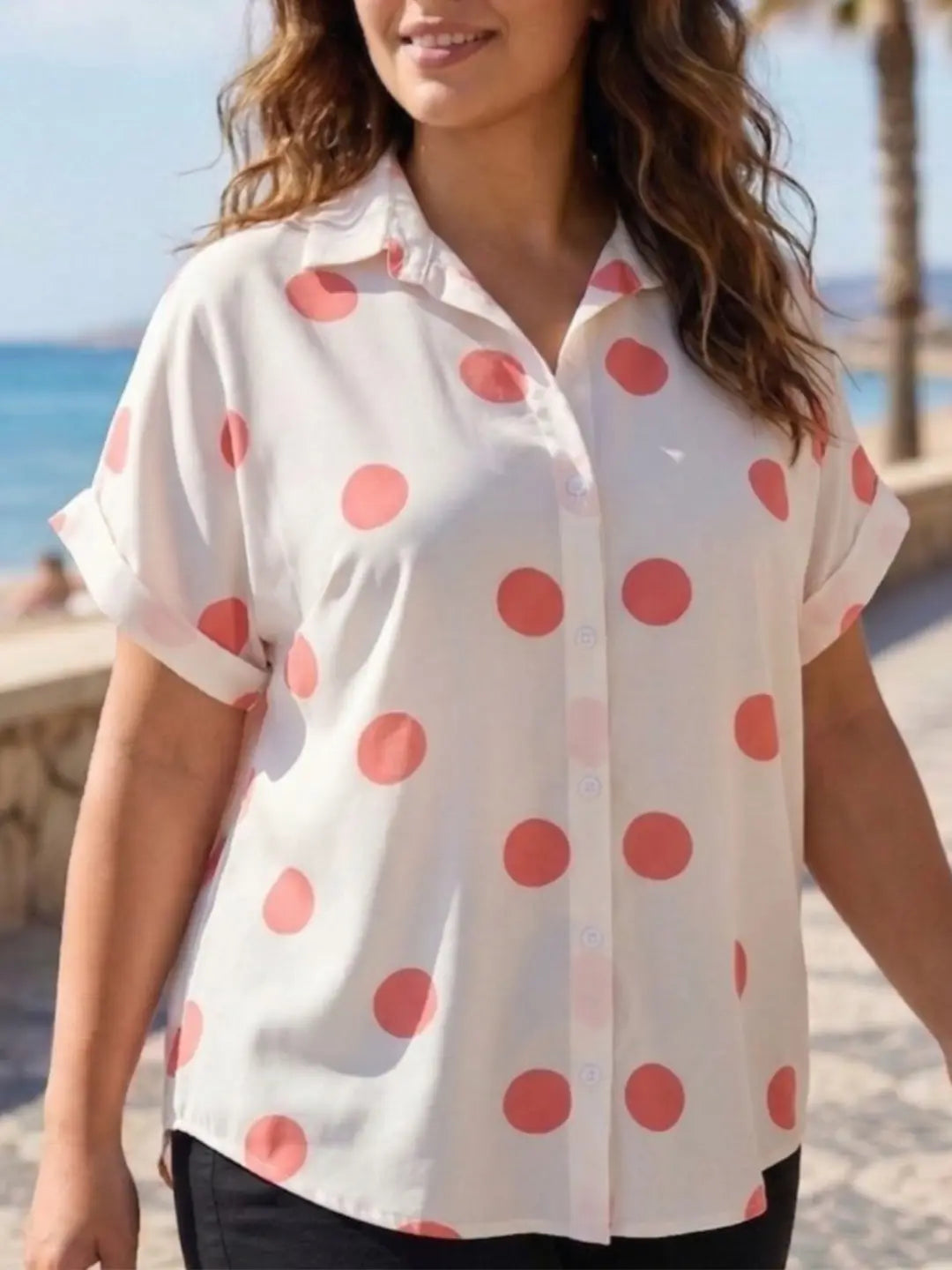White and pink polka shirt