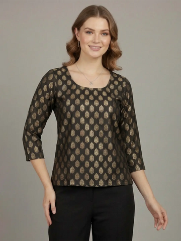 Black Brocade Party Top