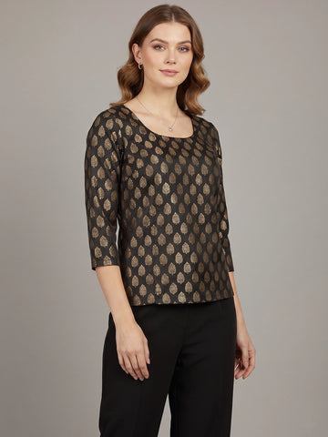 Black Brocade Party Top