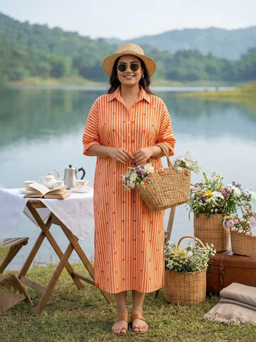Orange heart print stripe dress