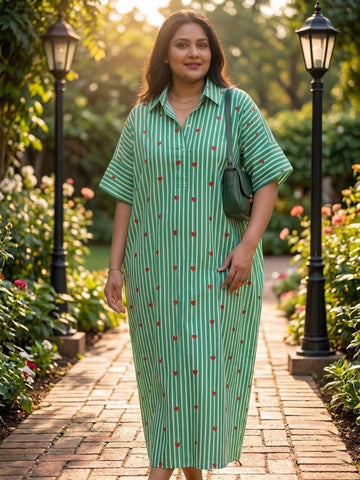 Green heart print stripe oversized dress