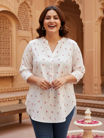 Mandarin collar cherry print shirt