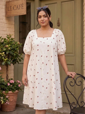 White cherry print dress