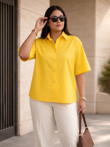 Yellow poplin drop shoulder shirt