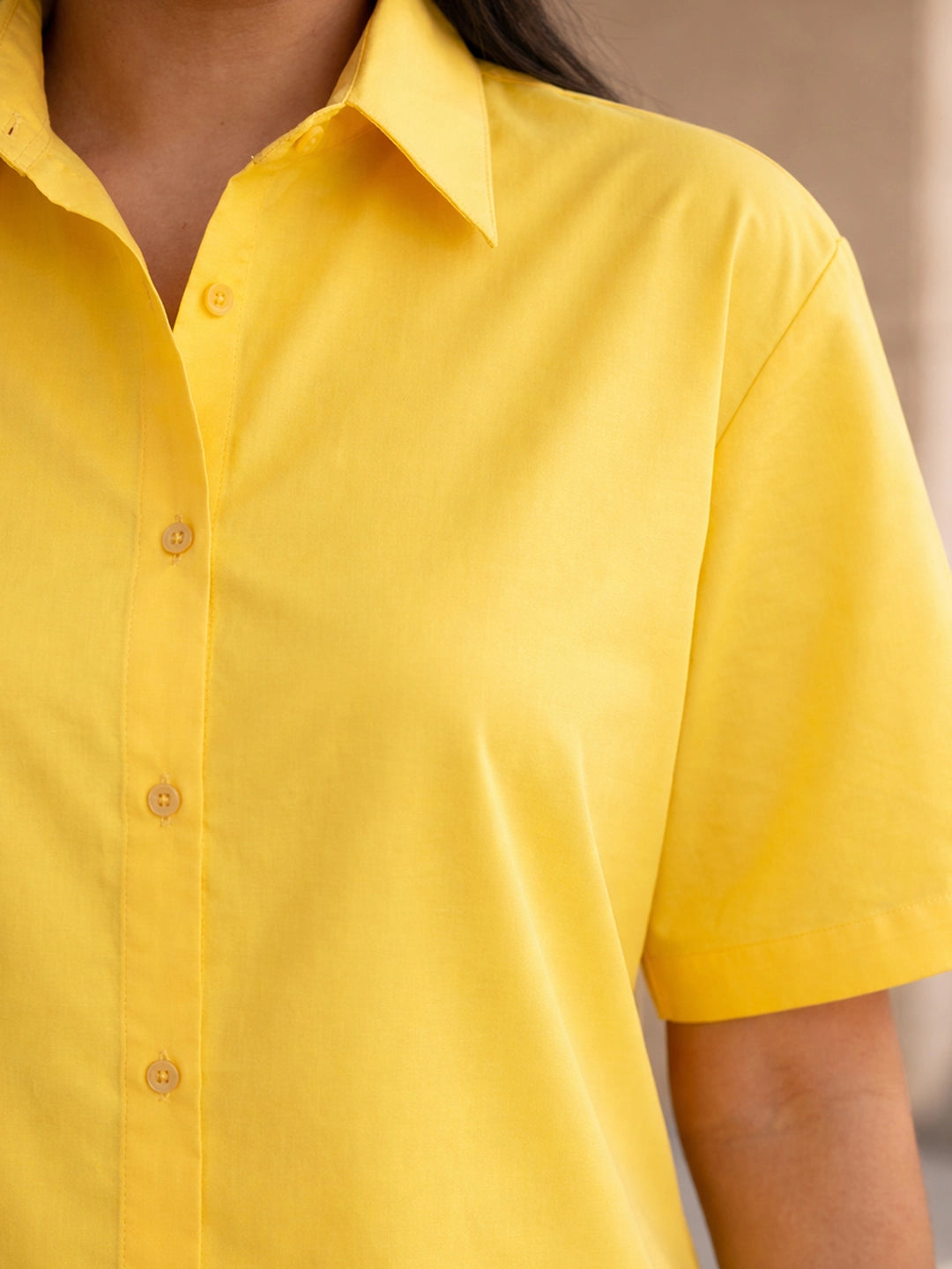 Yellow poplin drop shoulder shirt