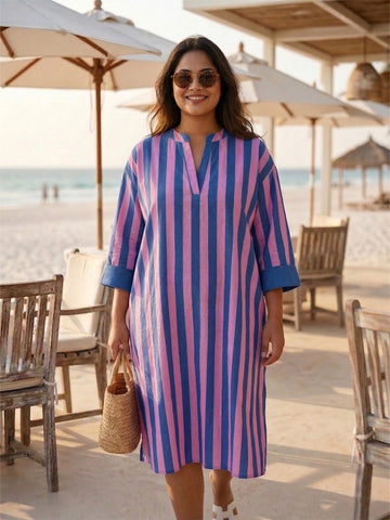 Pink and blue stripe cotton dress