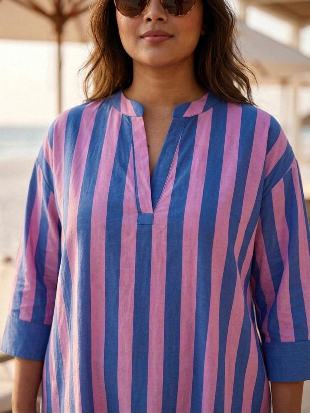 Pink and blue stripe cotton dress