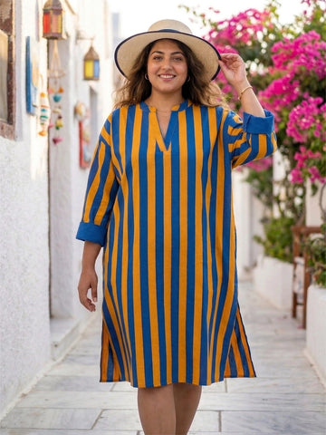 Orange and blue stripe cotton dress