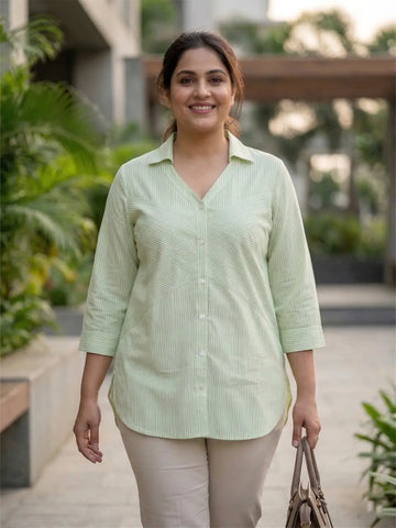Green stripe cotton shirt