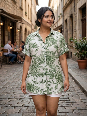 Green floral print shirt