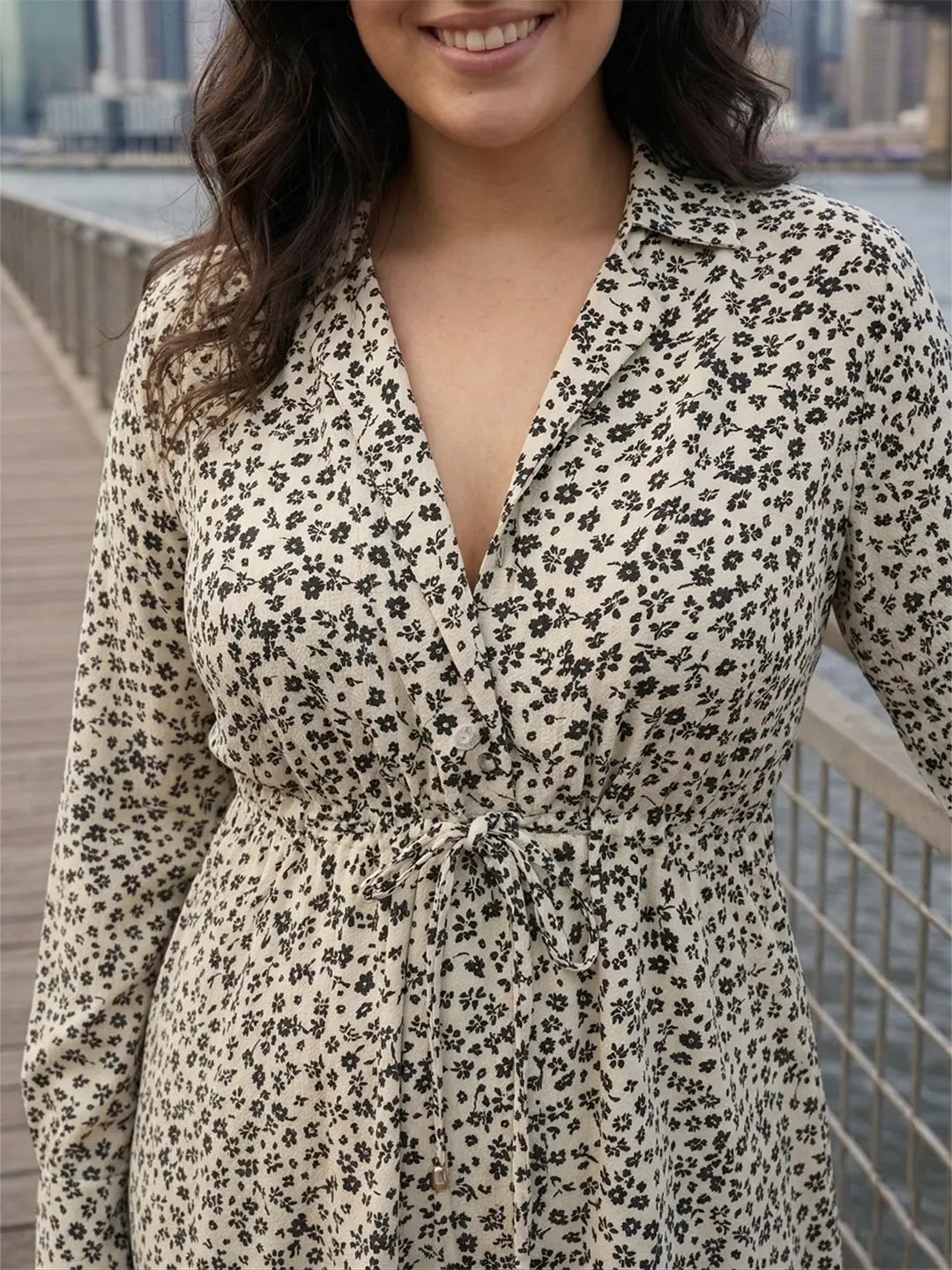 Black ditsy floral print dress