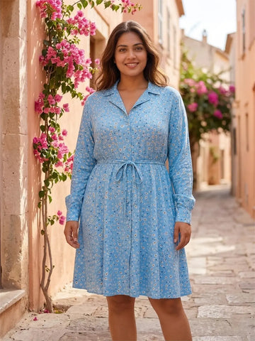 Blue ditsey floral print dress
