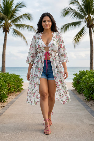 Pink ditsy floral printed shrug