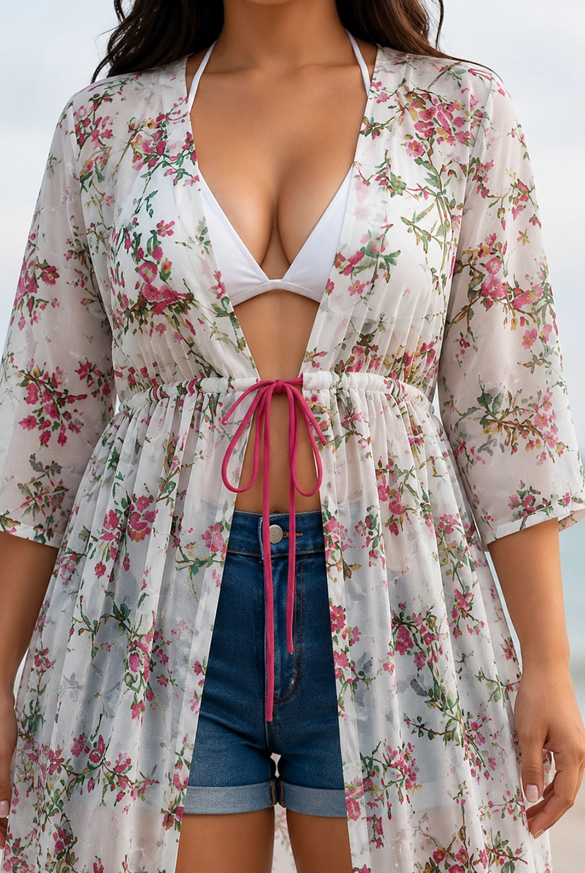 Pink ditsy floral printed shrug