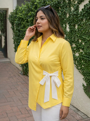 Yelllow wrap-around poplin shirt