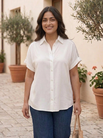 White rayon shirt with lace embellishment