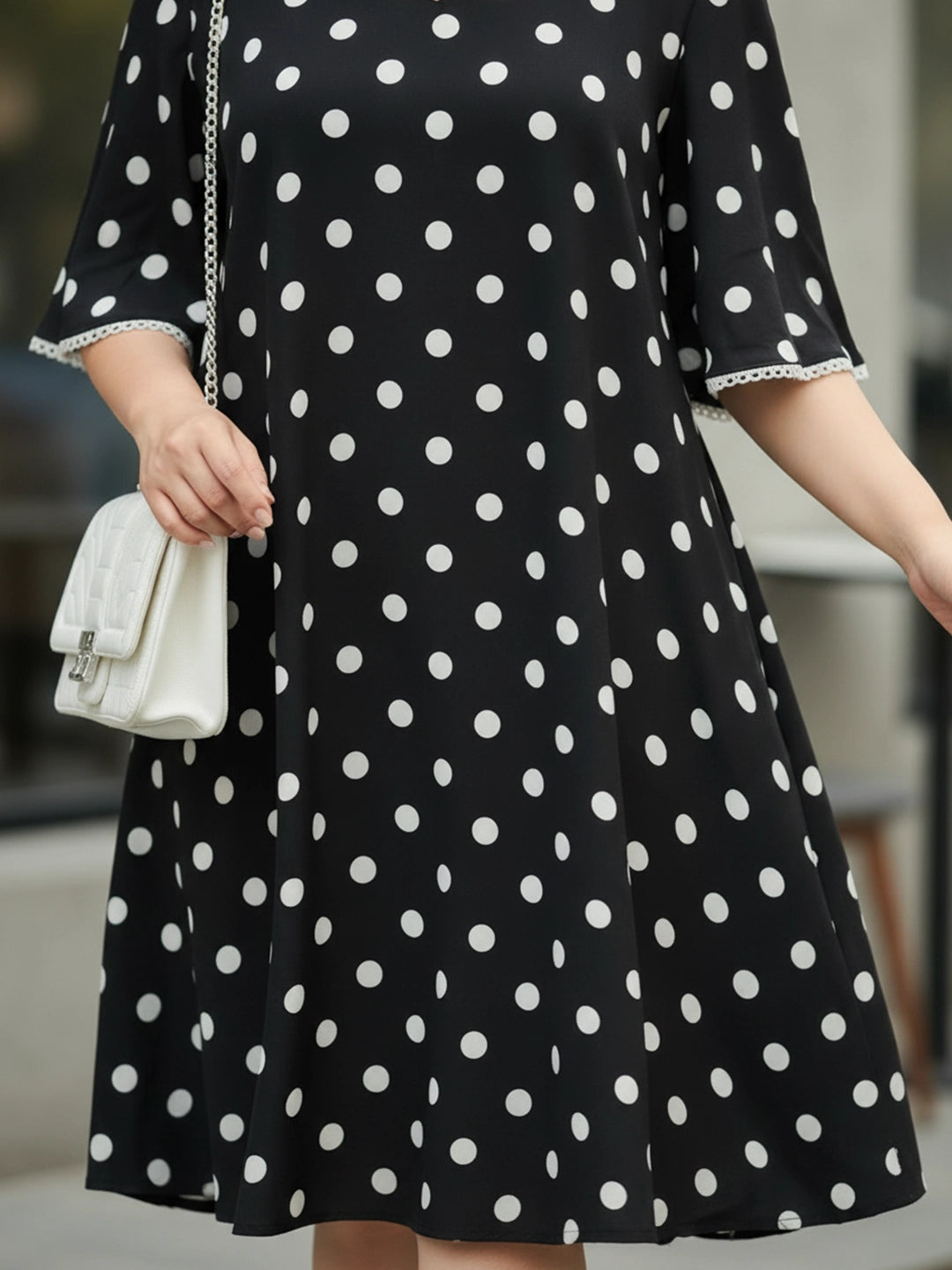 Black and White Polka Rayon A-Line Dress