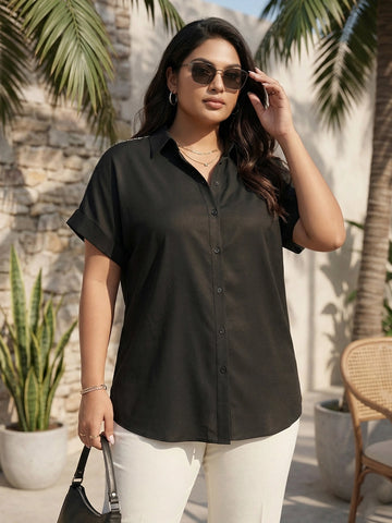 Black rayon shirt with lace embellishment