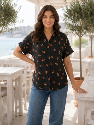 Black floral print shirt