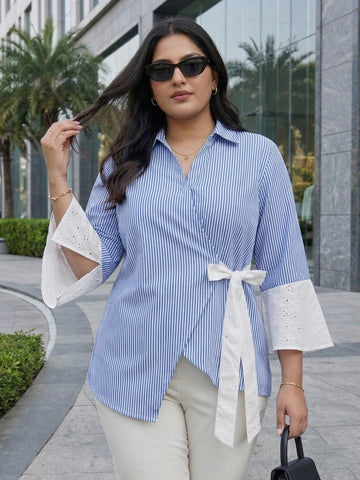 Blue stripe wrap-around shirt