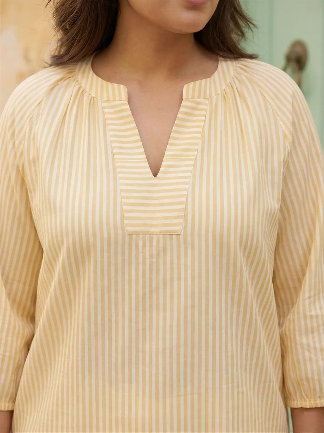 Yellow and white stripe cotton top