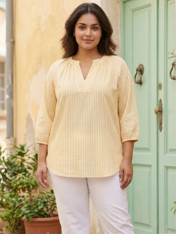 Yellow and white stripe cotton top