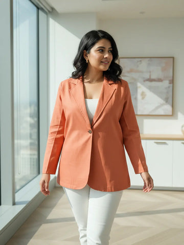 Solid Orange Cotton Blazer