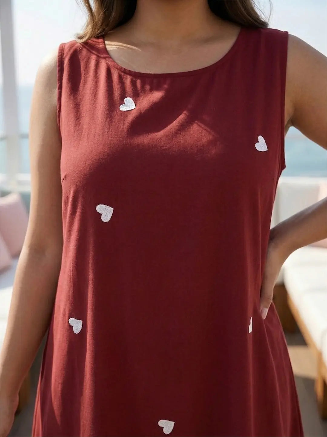 Maroon heart print A-Line dress