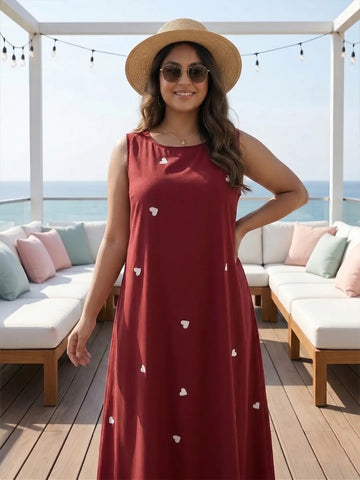 Maroon heart print A-Line dress