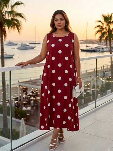 Maroon polka A-Line dress