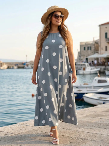 Gray polka A-Line dress