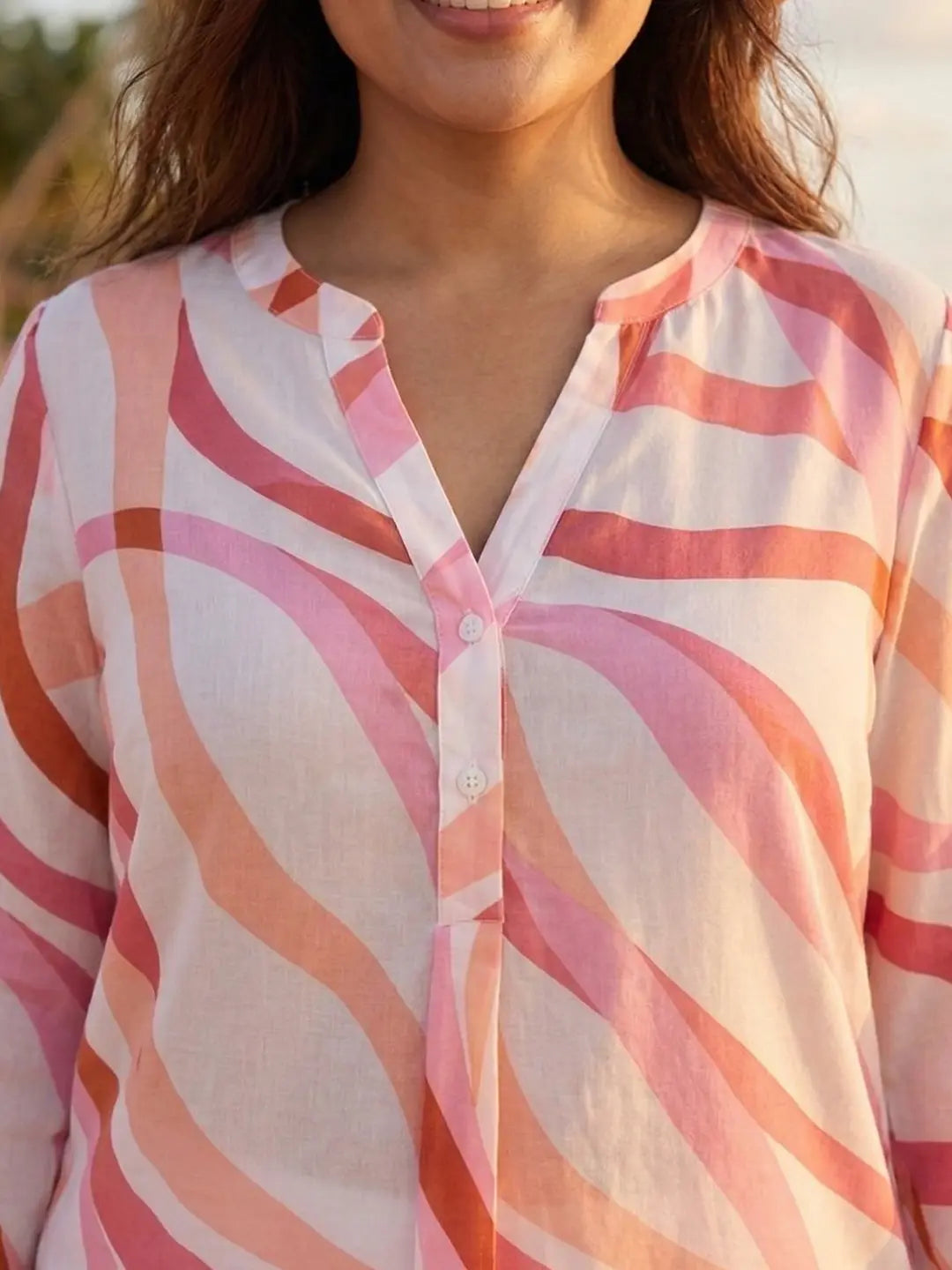 Mandarin Collar Half Placket Shirt