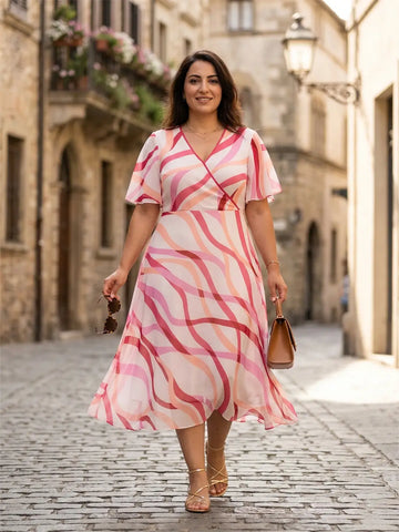Georgette Printed V Neck Dress