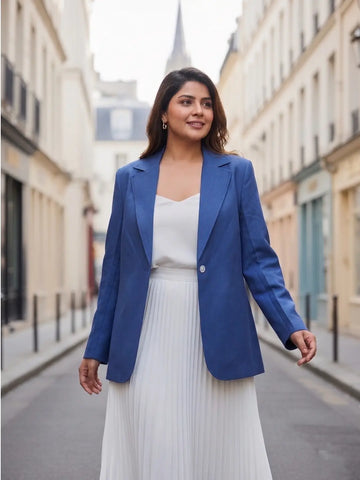 Navy Cotton Notch Collar Blazer