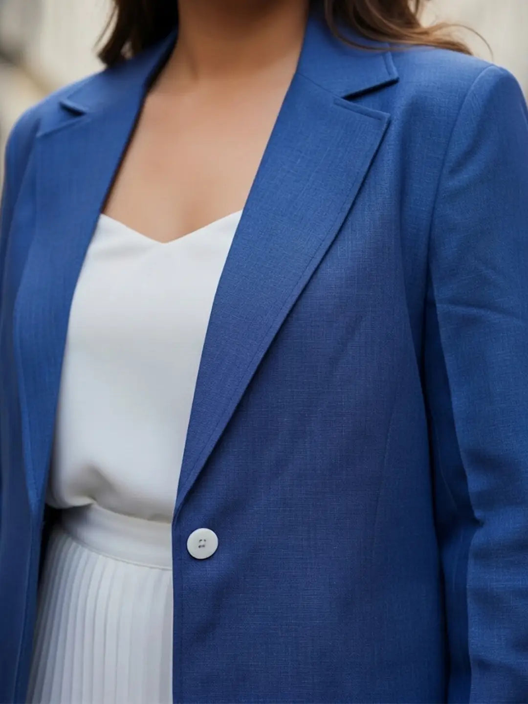 Navy Cotton Notch Collar Blazer