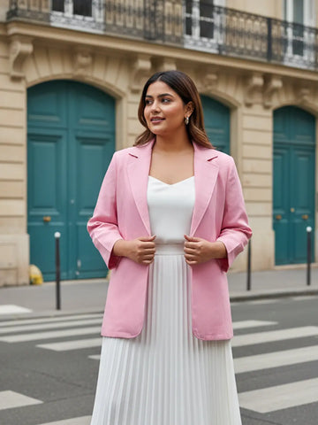 Pink Cotton Notch Collar Blazer