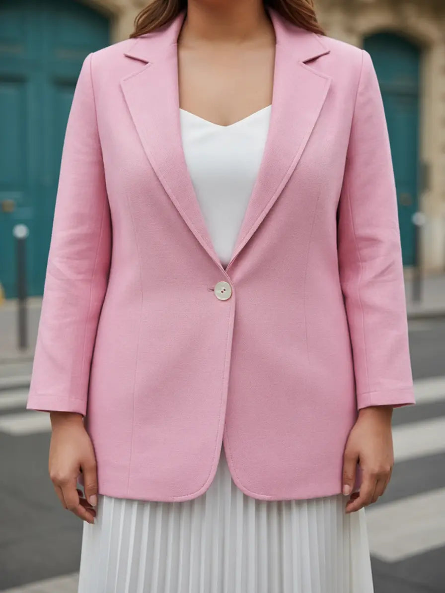 Pink Cotton Notch Collar Blazer