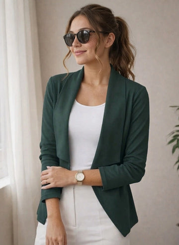 Green Lycra Shawl Collar Shrug