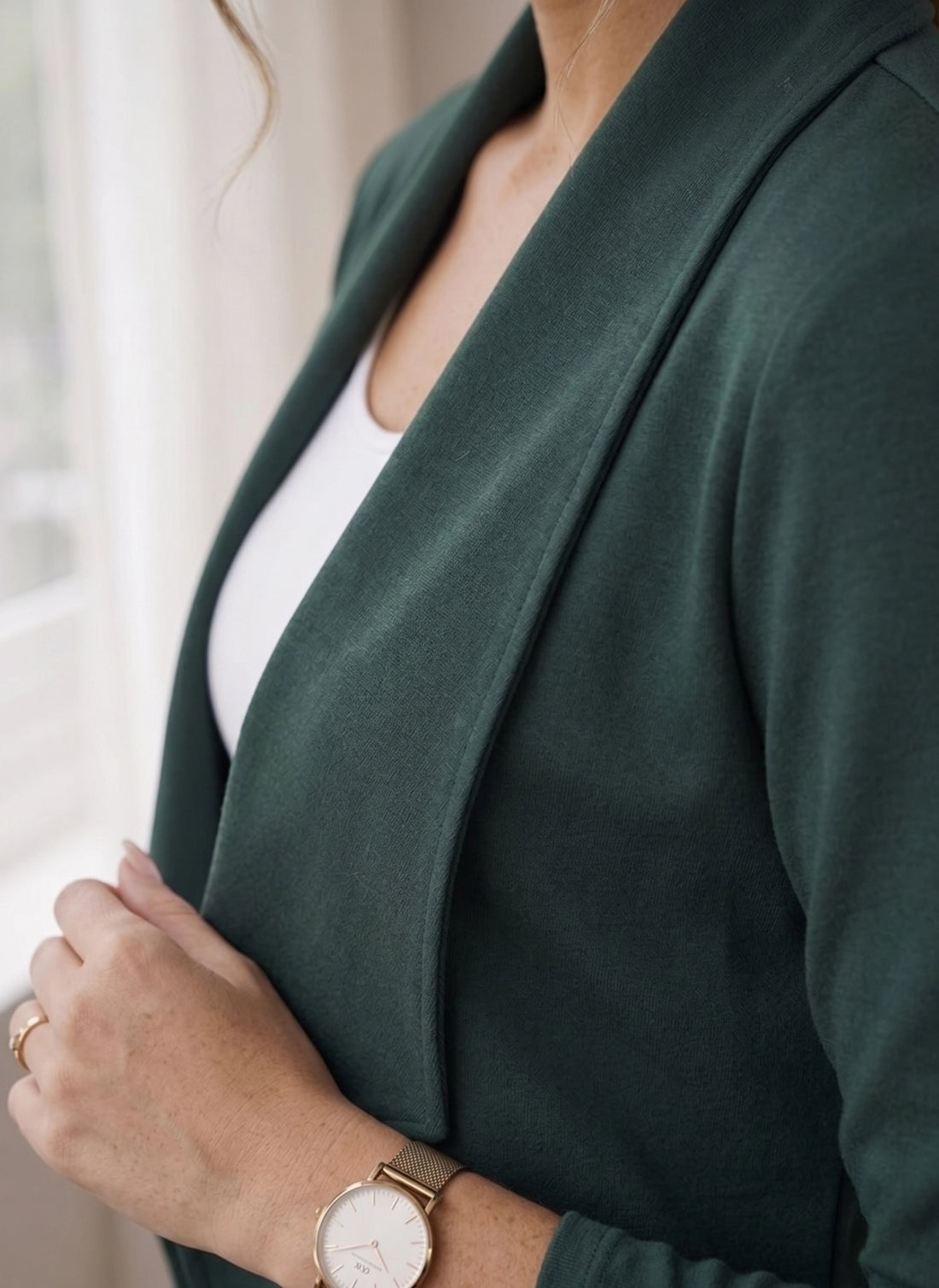 Green Lycra Shawl Collar Shrug