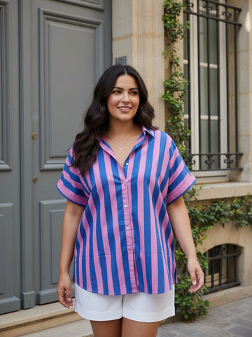 Pink and blue stripe cotton shirt