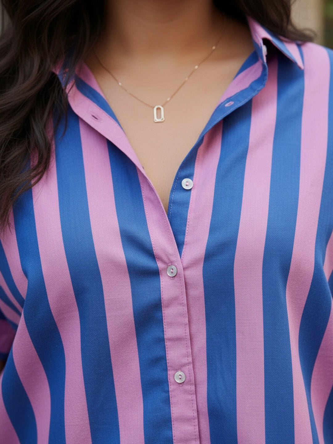 Pink and blue stripe cotton shirt