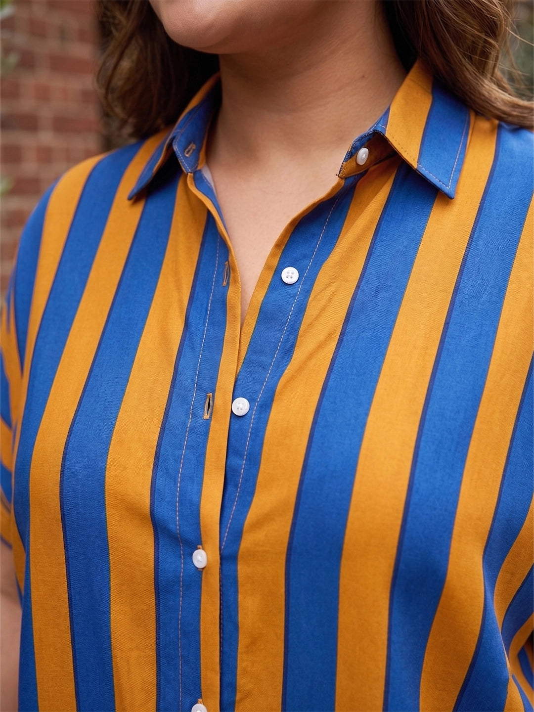 Blue and orange stripe shirt